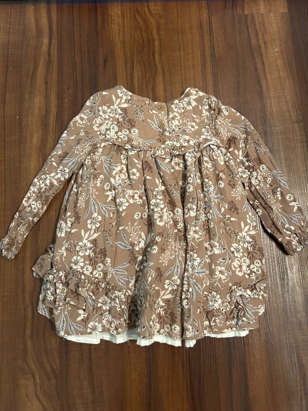 Catherine Malandrino Girls 2T Dress Long Sleeve Kids Tan Floral Print Ruffle